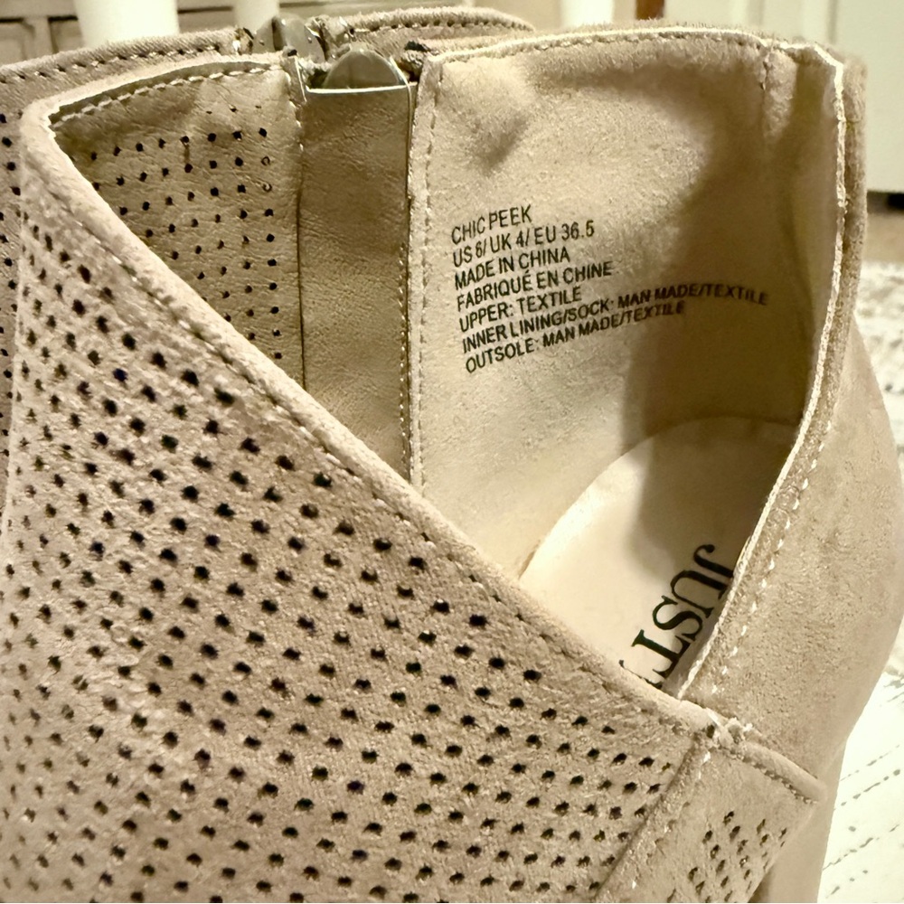 JustFab Chic Peek Perforated Suede Booties - Picture 9 of 10